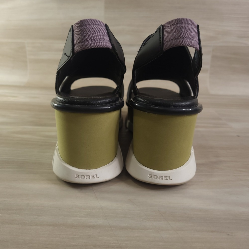 Sorel Joanie III Slingback Wedge Sandals Womens Size 9Black Beige Platform - Picture 9 of 12
